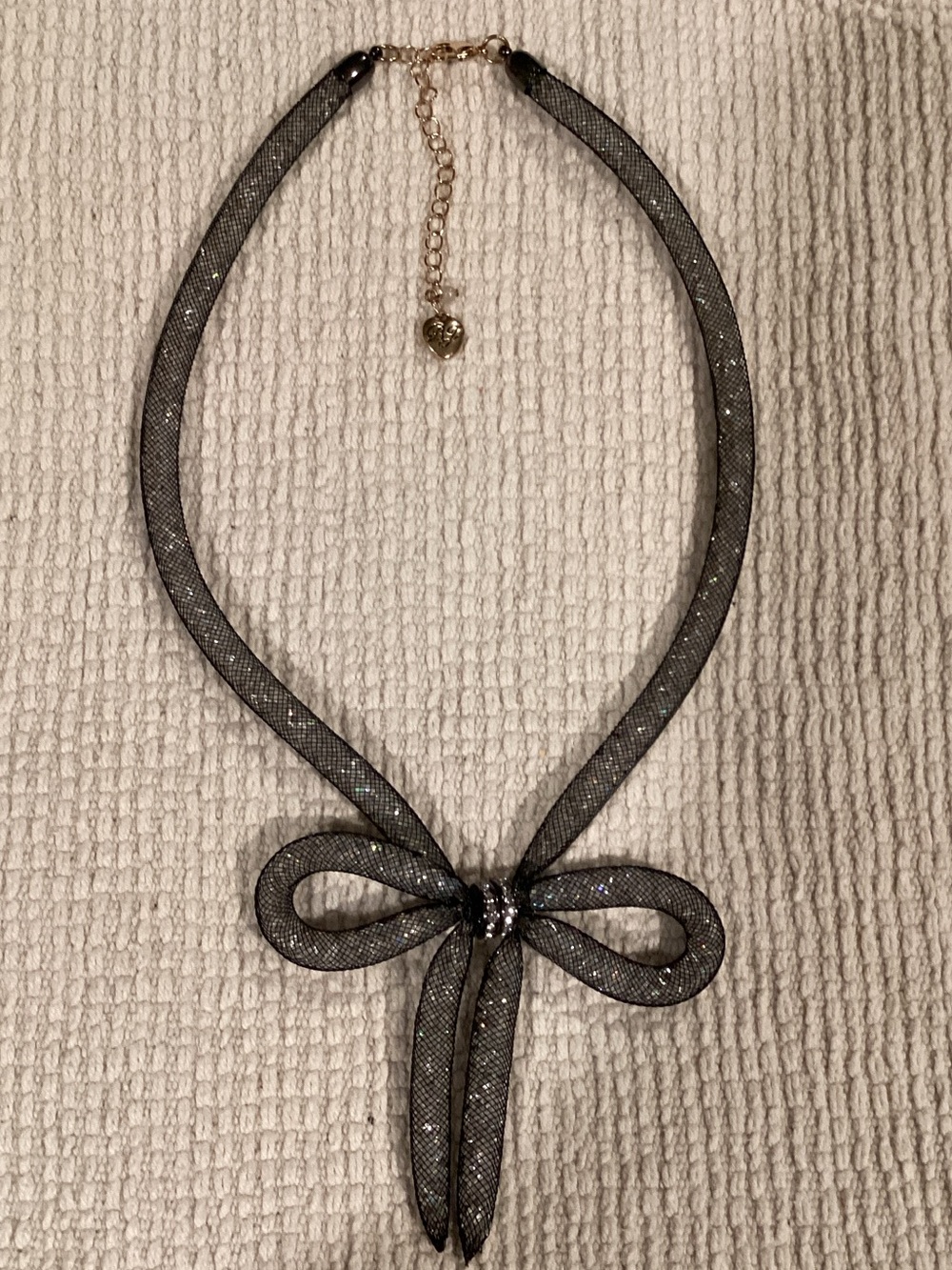 Betsey Johnson Black Glitter Bow Necklace